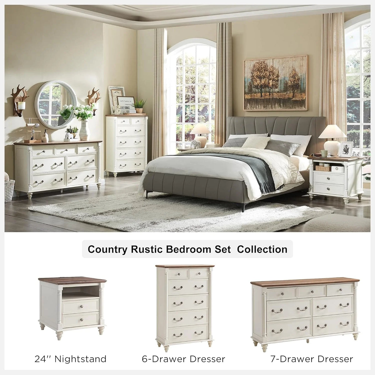Antique White 6 Drawer Dresser C920