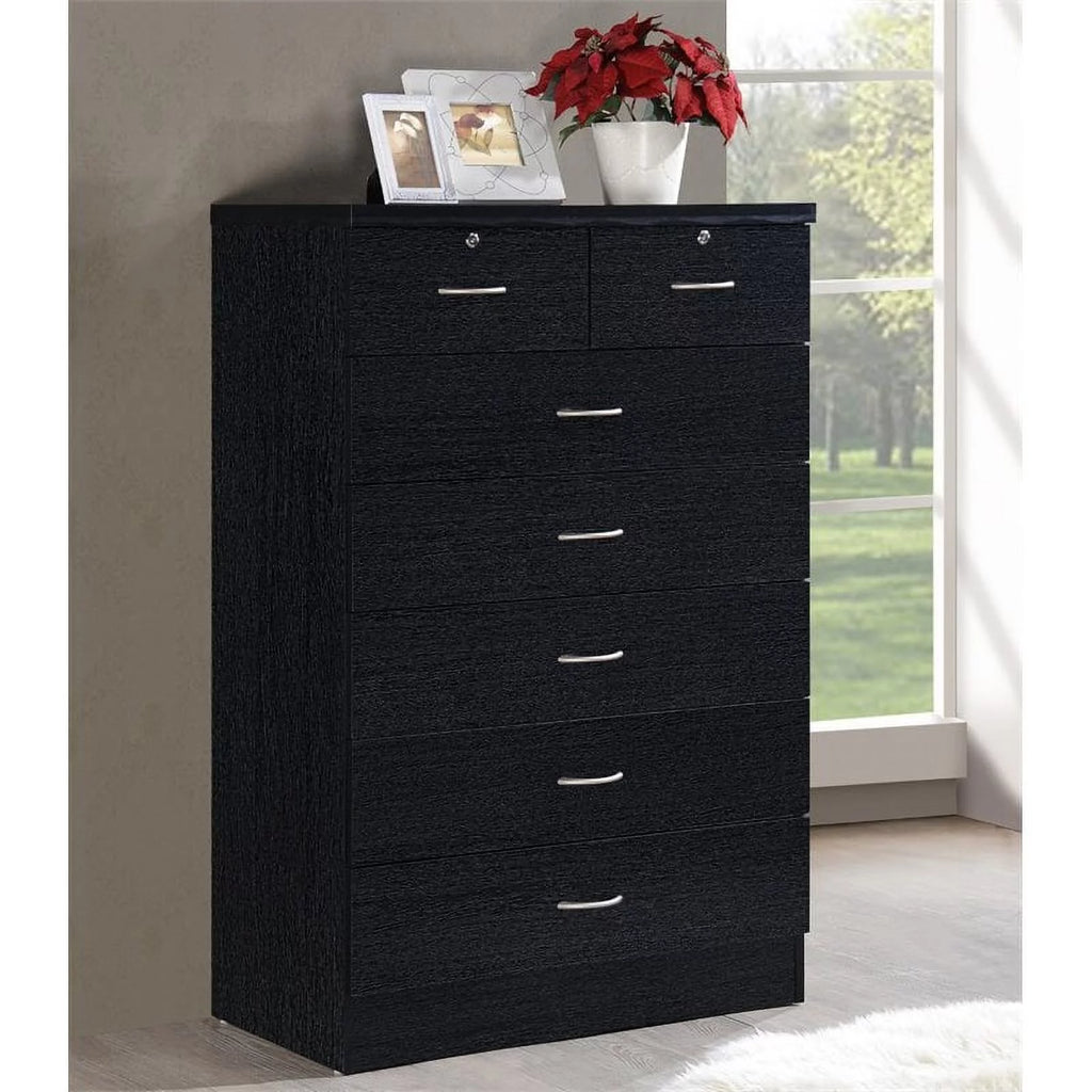 7 Drawer Wood Chest Set with Locks in Black D219
