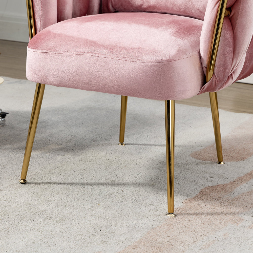 Pink Velvet Upholstered Accent Chair with Gold Metal Leg S9044