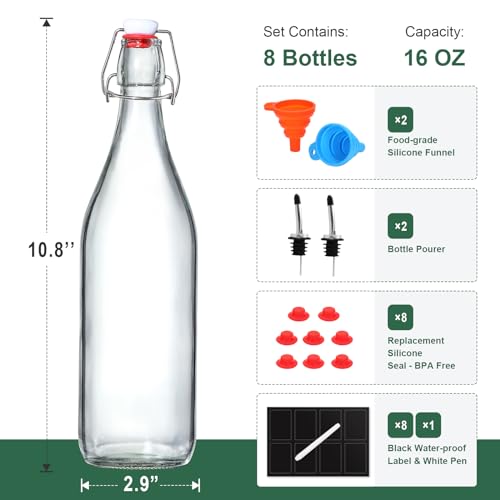 16 OZ Swing Top Glass Bottles, Set of 8 V7890
