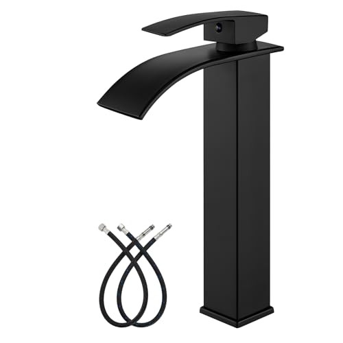 Tall Single Handle Stainless Steel Vessel Sink Faucet with Pop Up Drain, Matte Black C807066