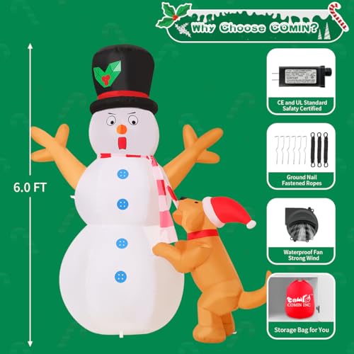 6 FT Christmas Inflatables Snowman and Dog with Built-in LEDs S94083