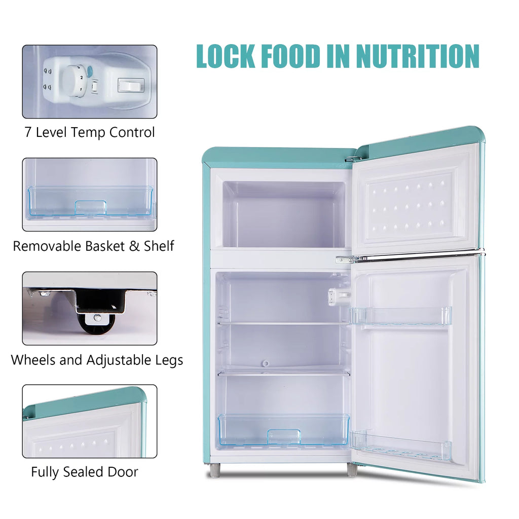 3.2 Cubic Feet Retro Dual Door Mini Fridge with Freezer I135544