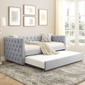 Light Grey Linen Upholstered Twin Size Daybed with Trundle Z1859
