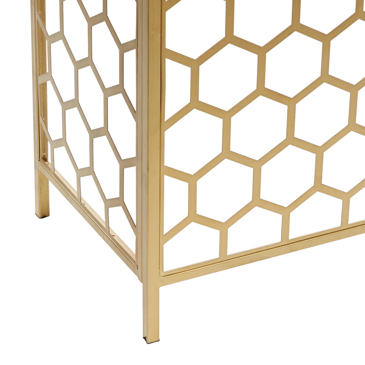 42" x 30" Gold Metal Honeycomb Pattern Console Table with Brown Wood Top N23042