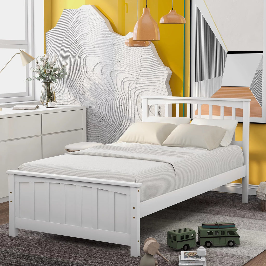 White Wood Twin Size Platform Bed O341