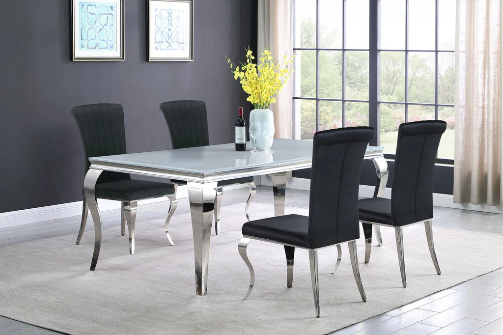 Rectangular Glass Top Dining Table Black and Chrome W976