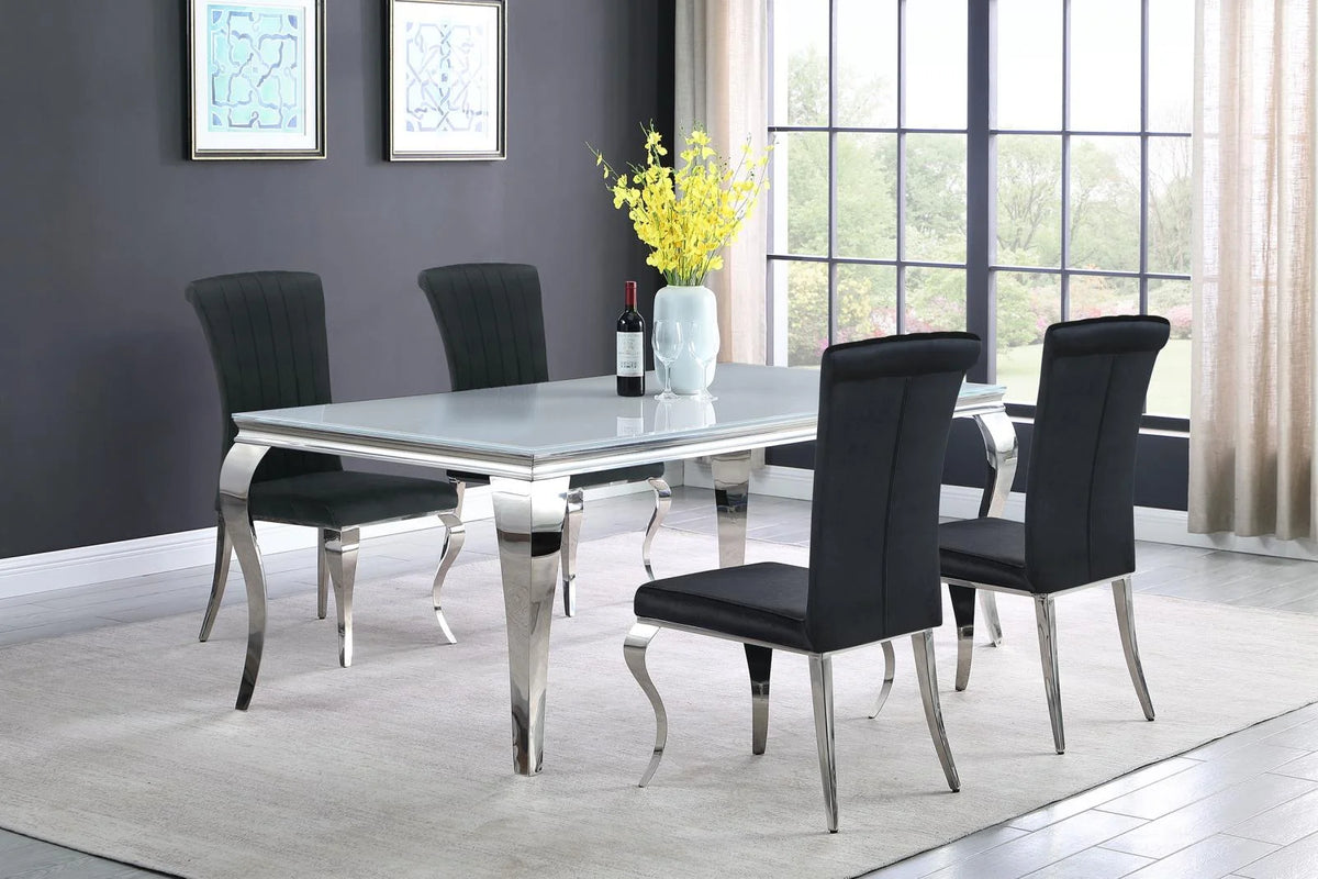 Rectangular Glass Top Dining Table Black and Chrome W976