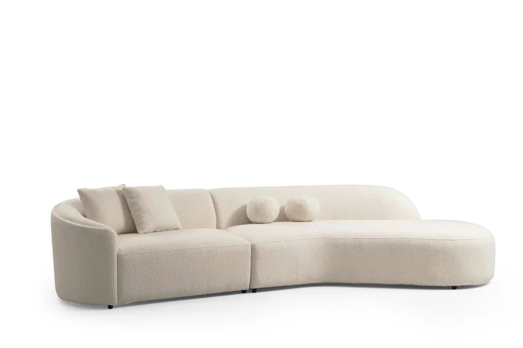 Ivory Boucle Curved Sectional T8874
