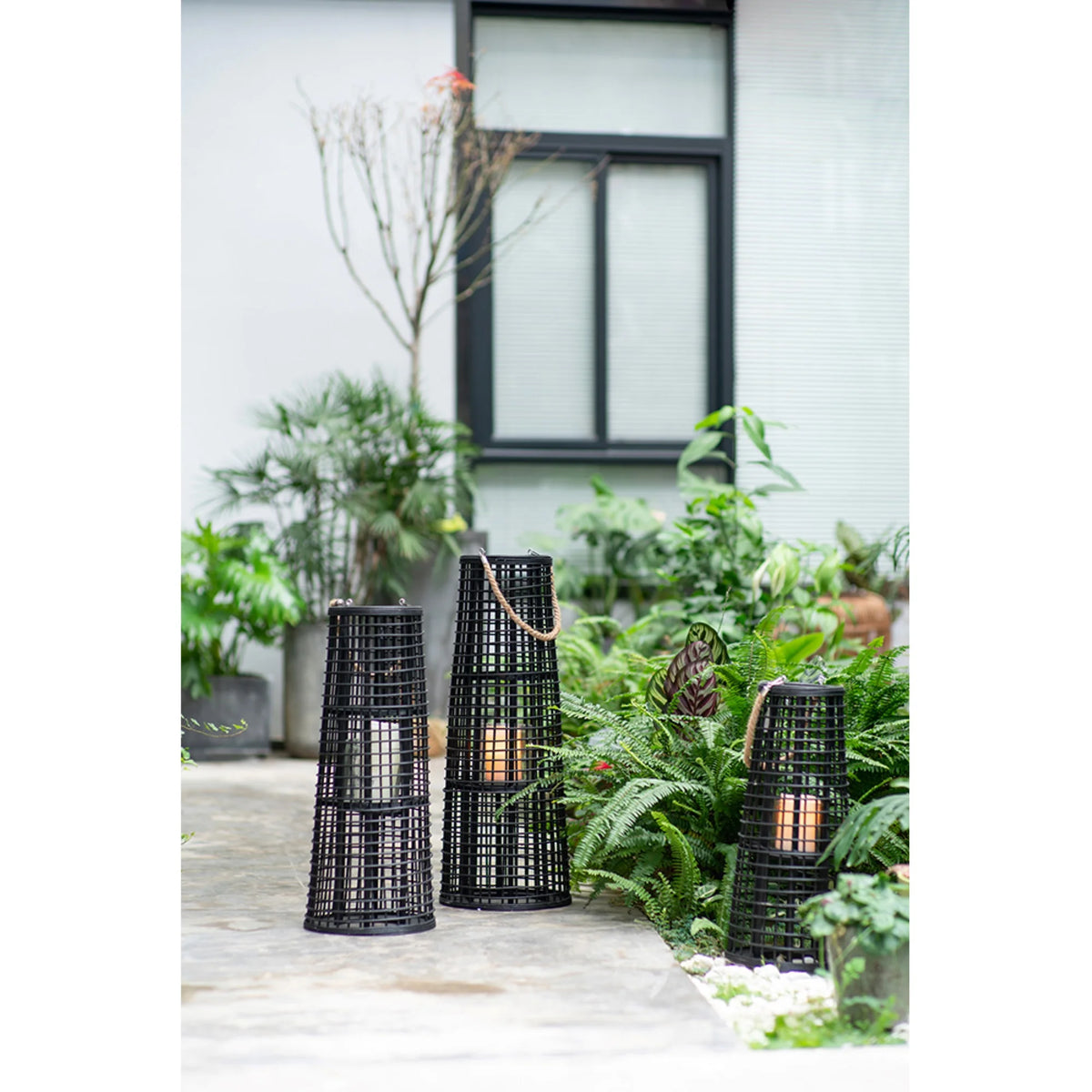 Black Tapered Candle Lantern with Handle P385
