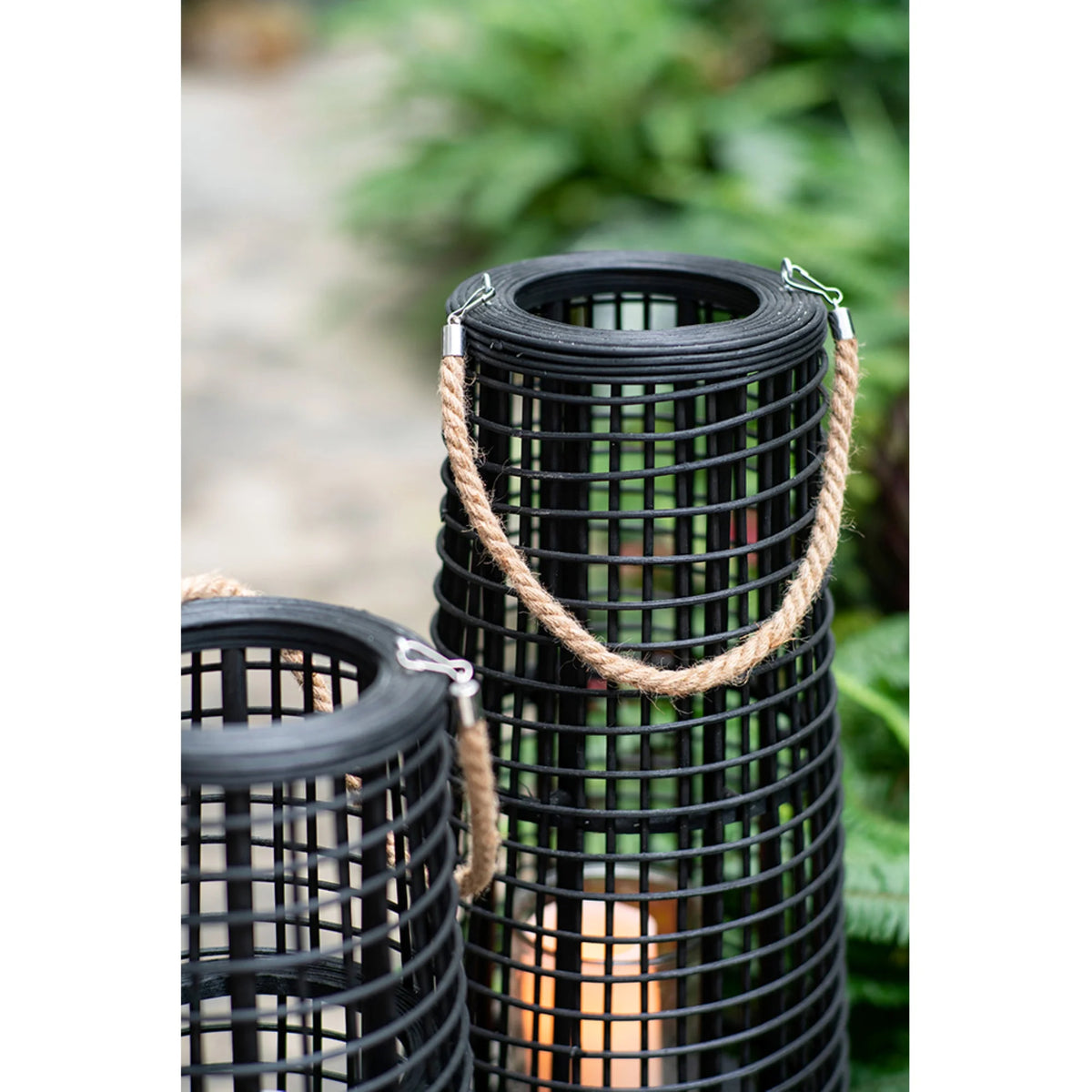 Black Tapered Candle Lantern with Handle P385