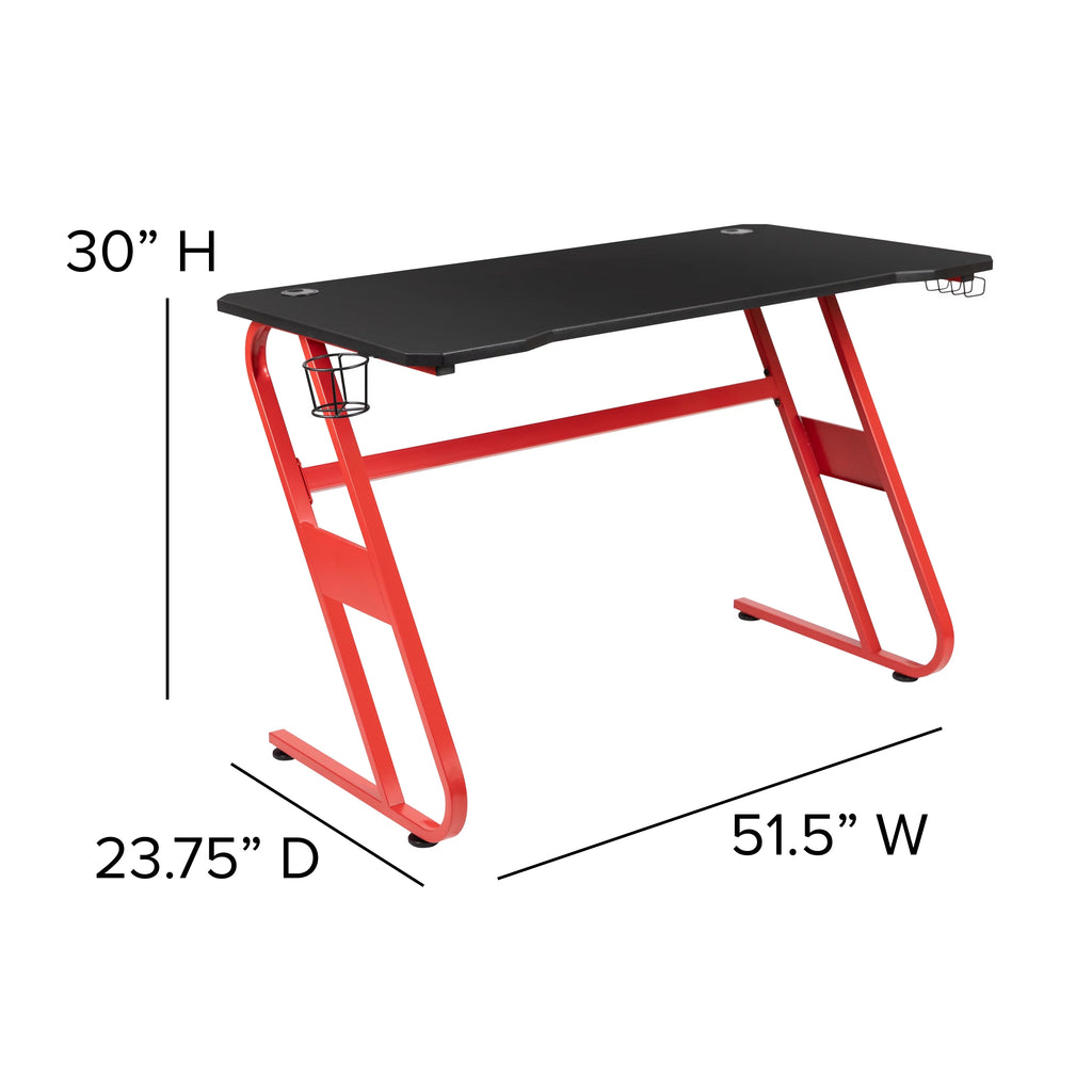 Red Ergonomic Gaming Desk with Cup Holder U375204