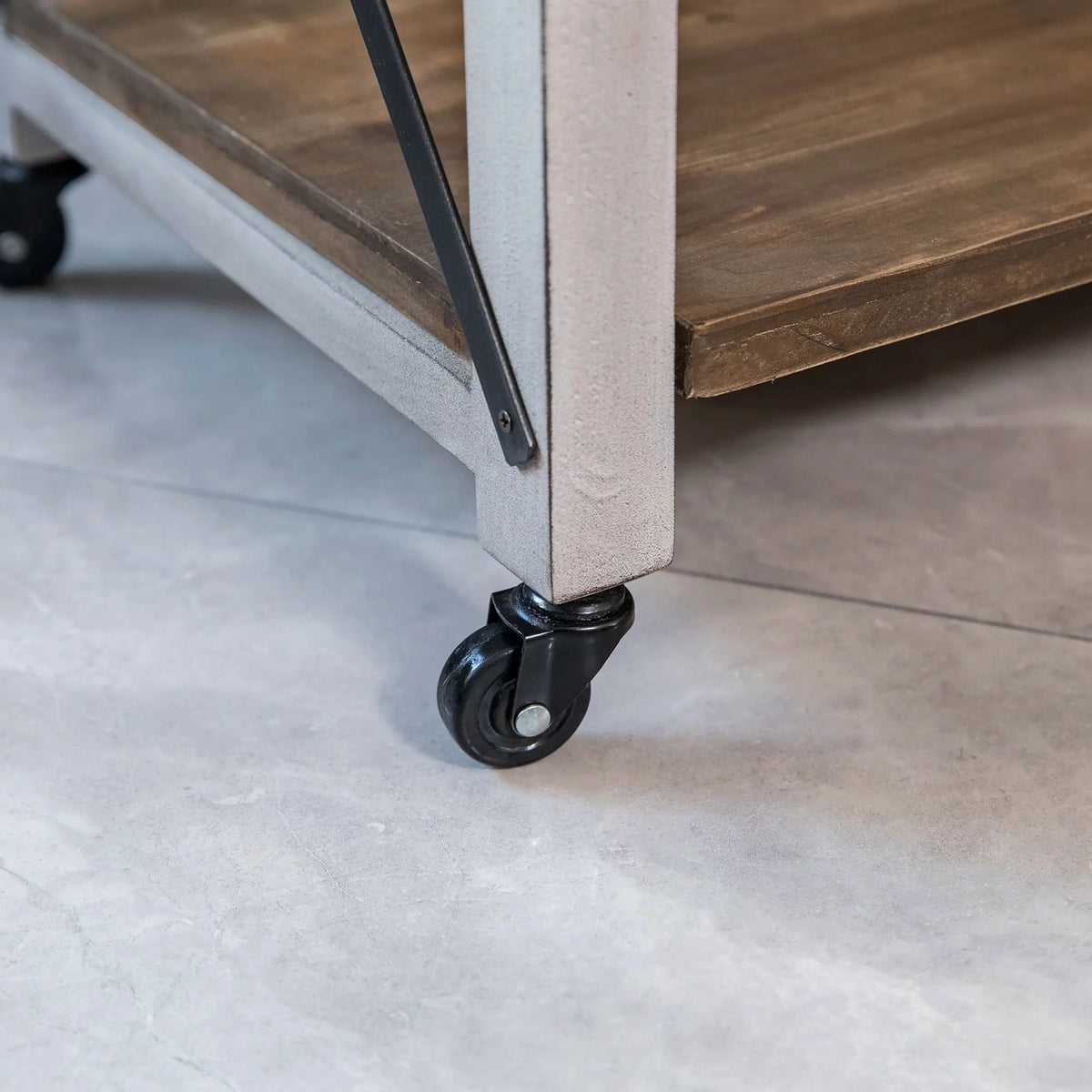 Off-White and Brown Wood Kitchen Cart S80539