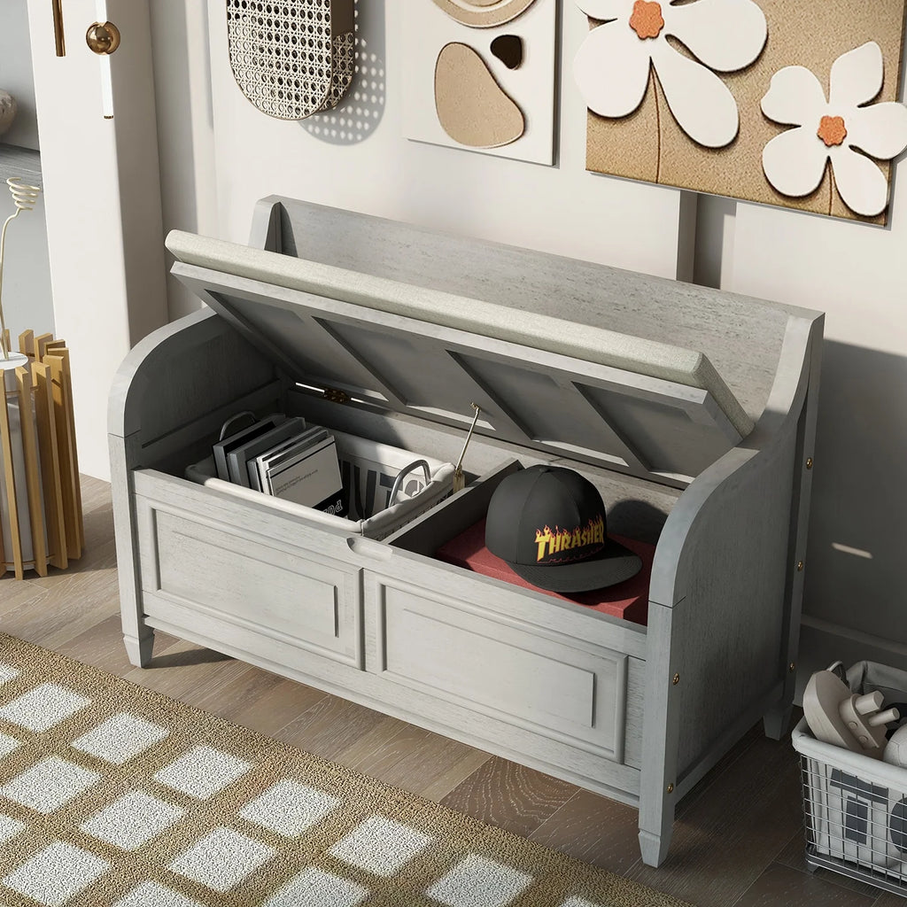 Solid Wood Storage Bench with Removable Cushion I217