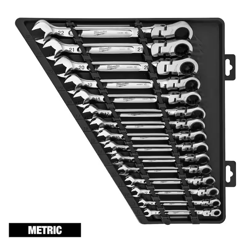 15-Piece Flex-Head Ratcheting Combination Wrench Set Metric W59474