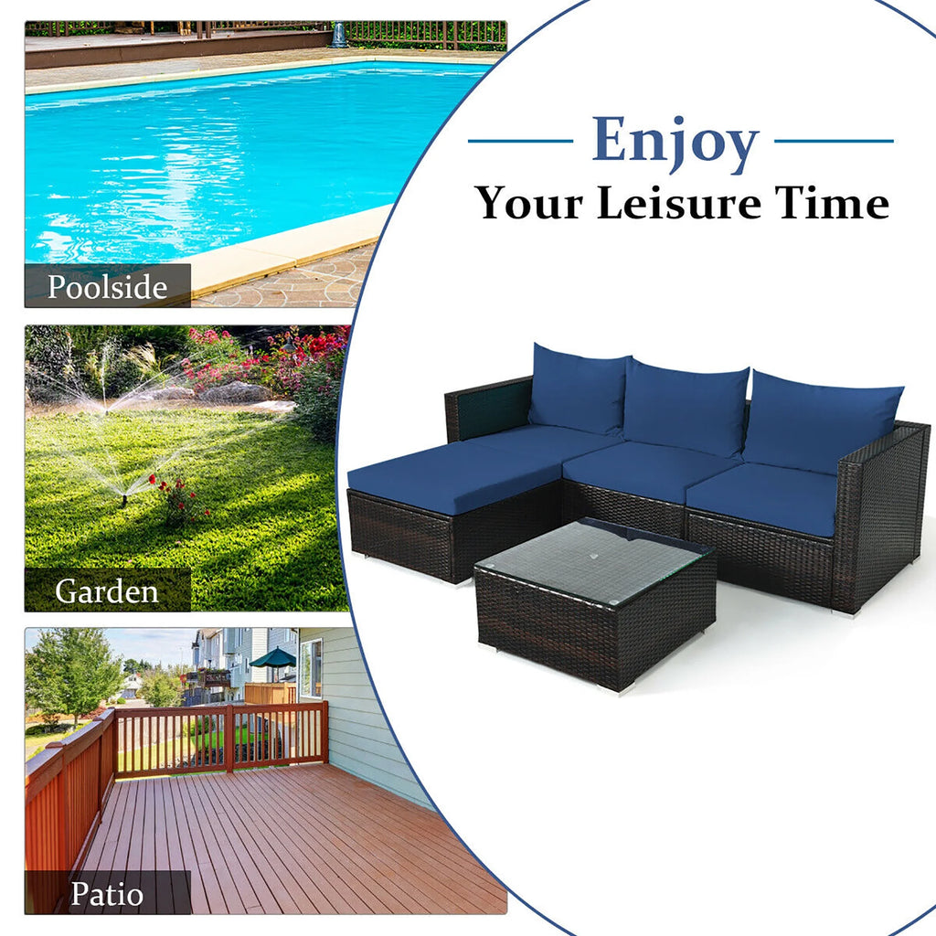 5 Pcs Patio Rattan Furniture Set with Coffee Table I6392