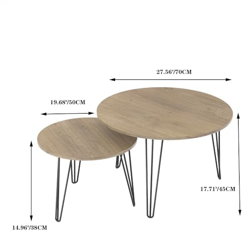 Round Nesting Coffee Table Set of 2 with Marble Tabletop Q854179