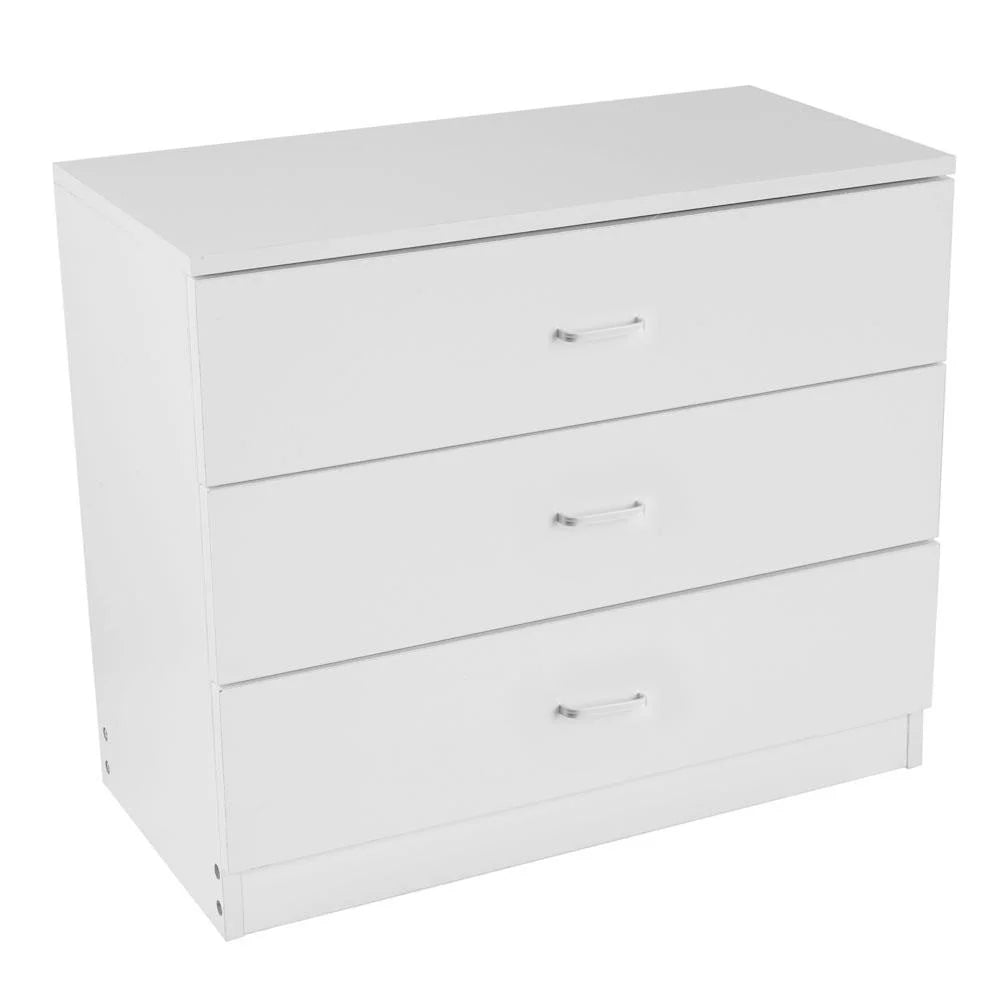 White 3 Drawer MDF Wood Nightstand F2054