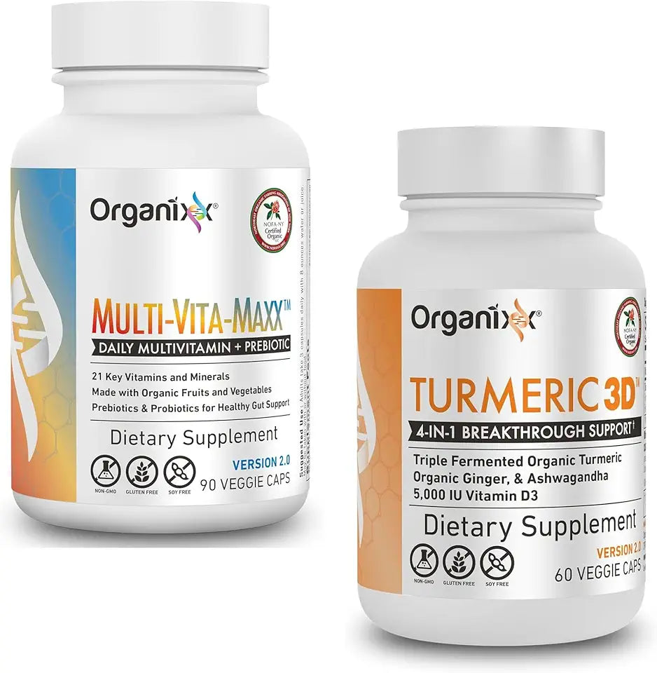 Turmeric Curcumin 60 Vegetarian Capsules & Whole Food Multivitamin 90 Gel Capsules J612