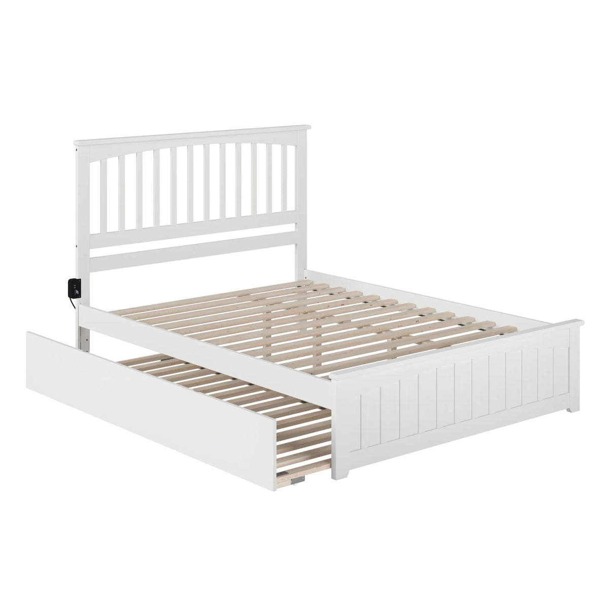 Solid Wood Queen Bed with Twin XL Trundle in White L347