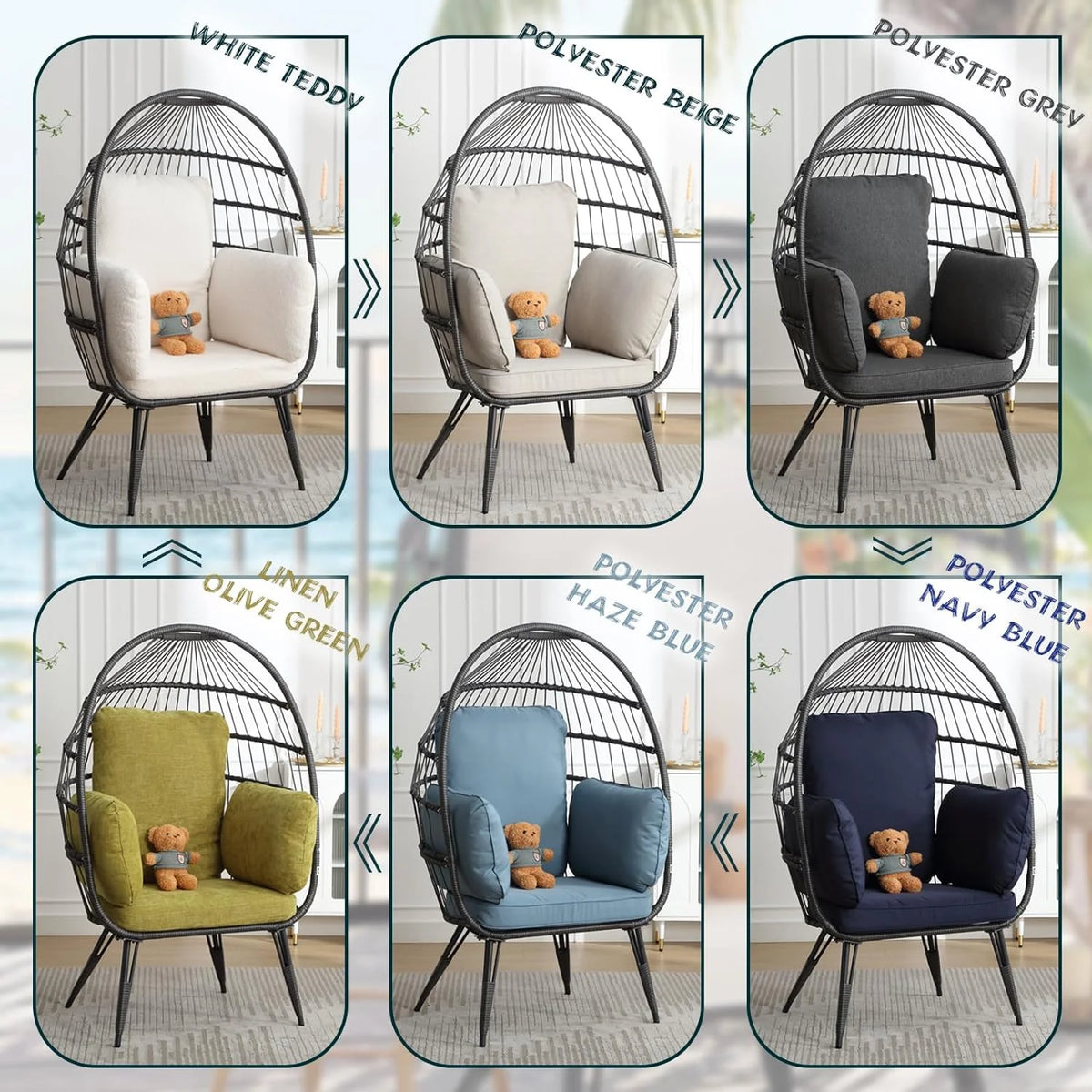 Oversized Wicker Egg Chairs Set of 2 with Cushions N97009