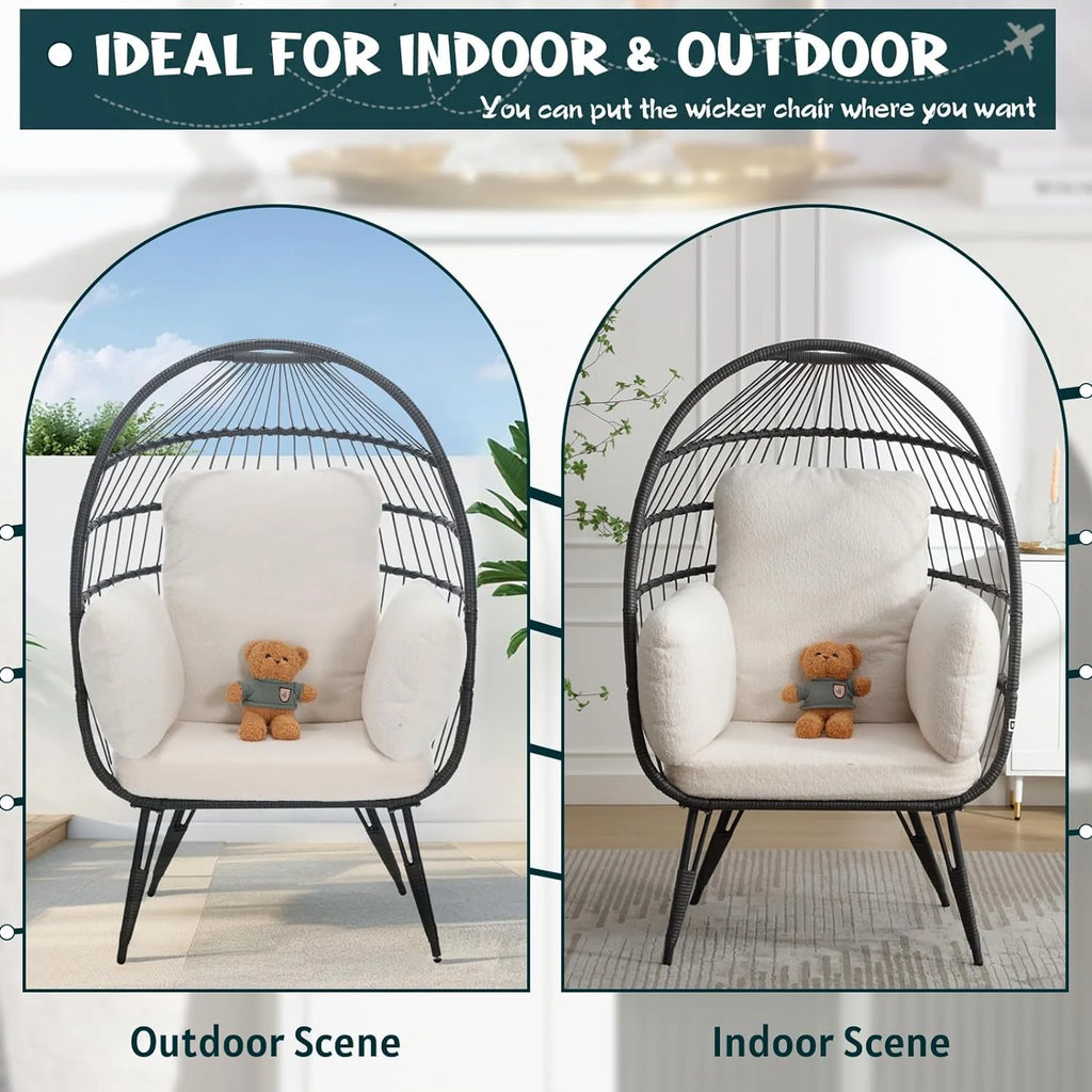 Oversized Wicker Egg Chairs Set of 2 with Cushions N97009
