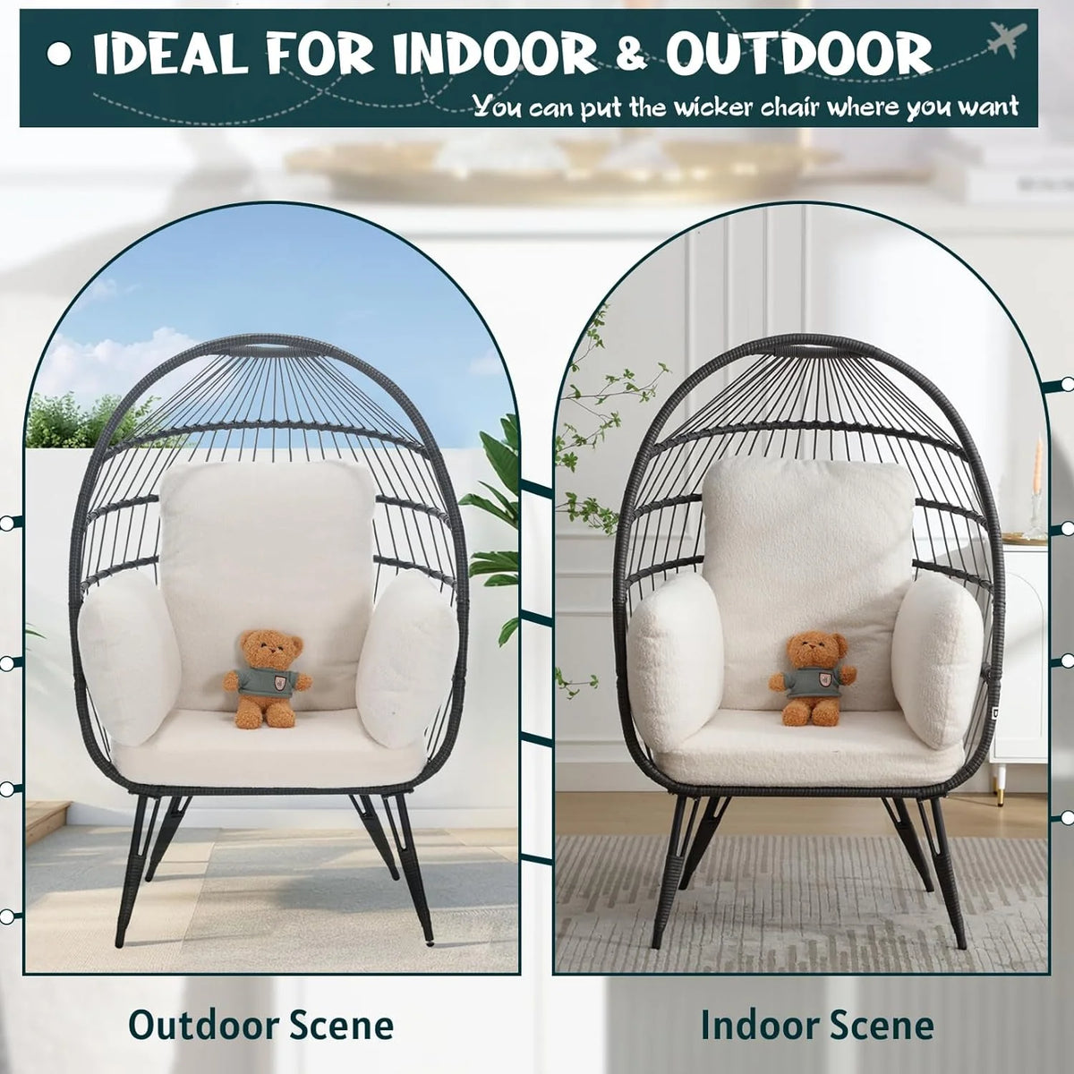 Oversized Wicker Egg Chairs Set of 2 with Cushions N97009