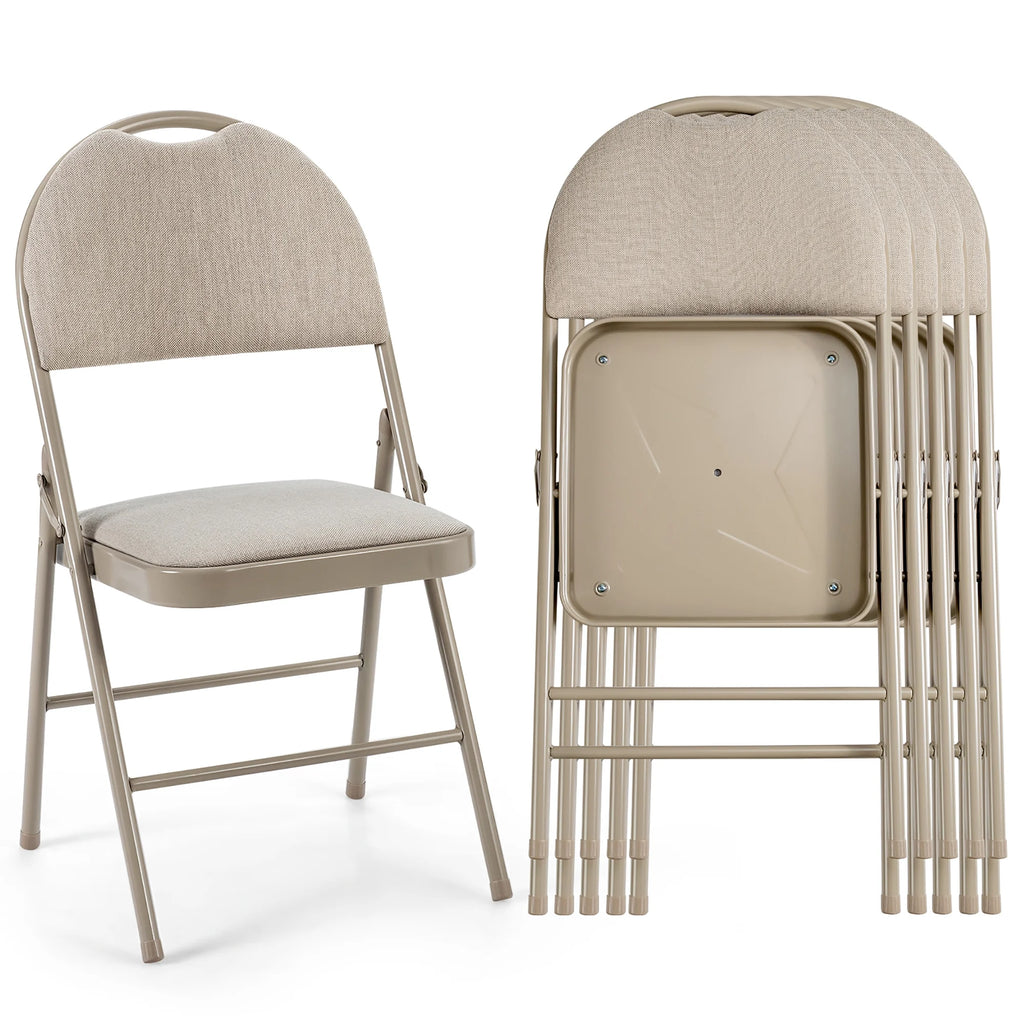 Set of 6 Beige Fabric Upholstered Folding Chairs L80896