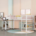 Twin Size White Metal Loft Bed with Desk and Shelving T346