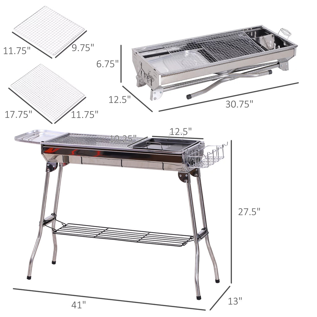 Portable Folding Charcoal BBQ Grill Stainless Steel B21957