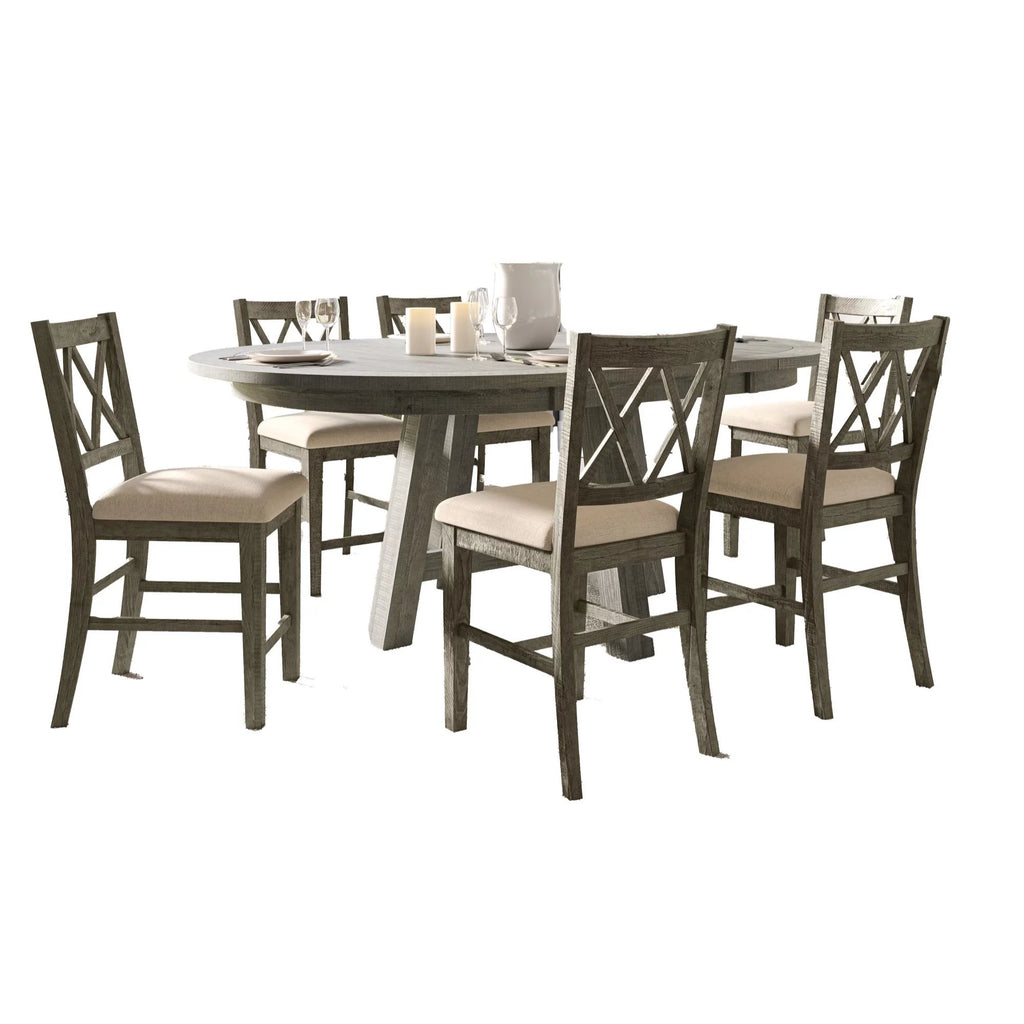 Seven Piece Counter Height Dining Table Set with Stools E951