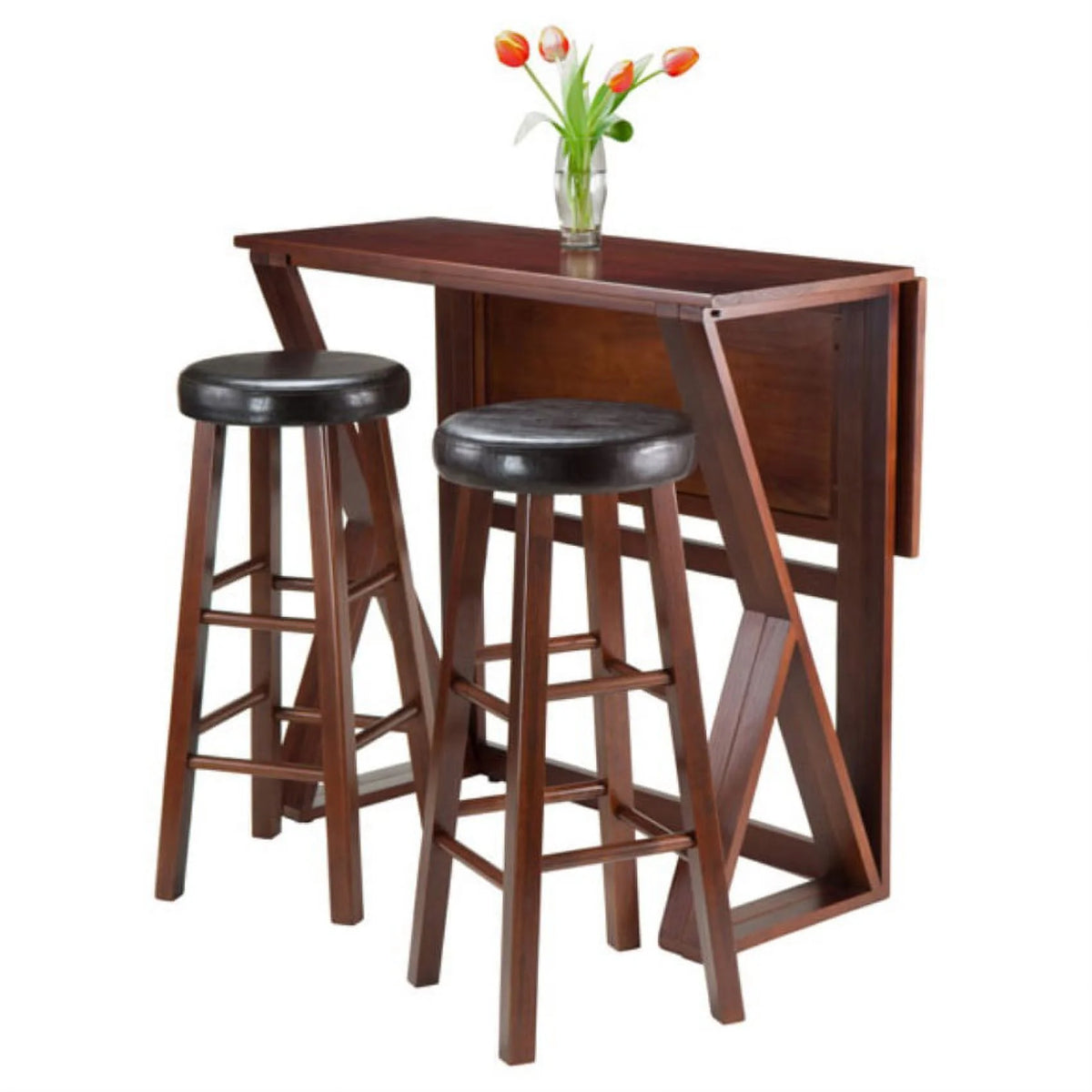3-Pc Drop Leaf High Table with 2 Cushion Round Seat Stools Z25754