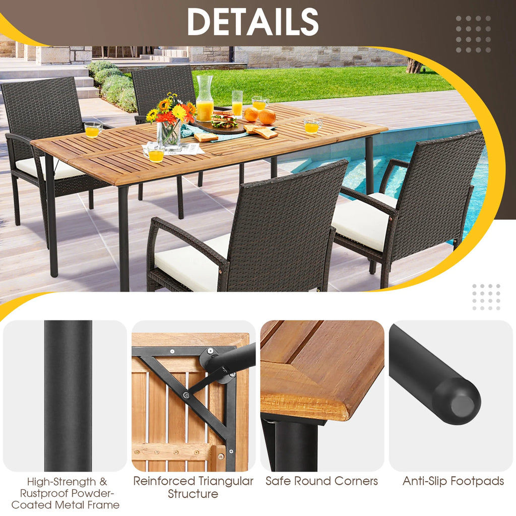 Rectangular Acacia Wood Patio Dining Table with Umbrella Hole J29319