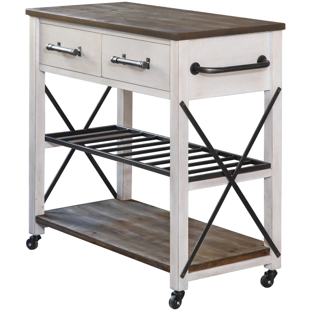 Off-White and Brown Wood Kitchen Cart S80539