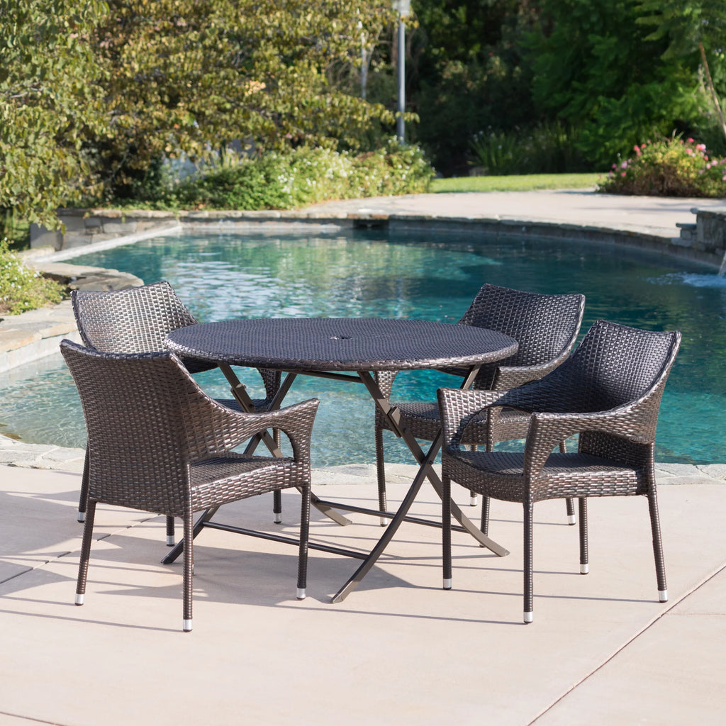 5 Piece Wicker Dining Set with Foldable Table and Stacking Chairs S82358