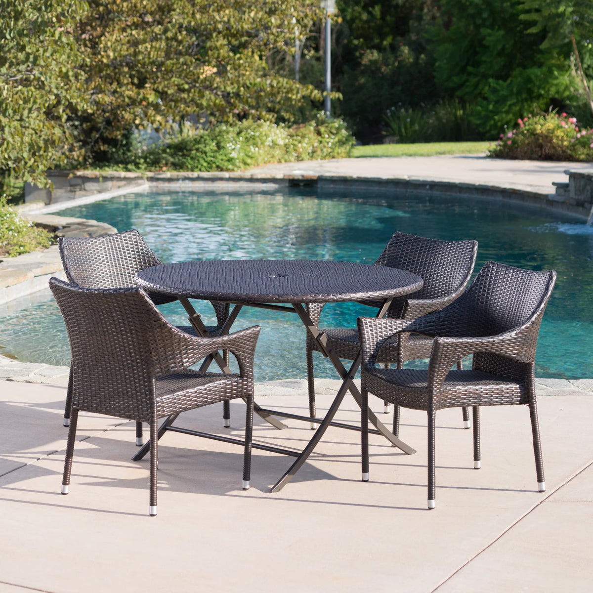 5 Piece Wicker Dining Set with Foldable Table and Stacking Chairs S82358
