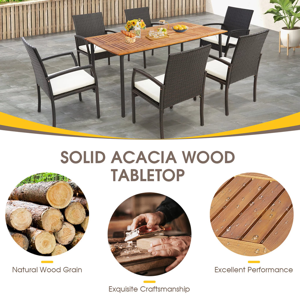 Rectangular Acacia Wood Patio Dining Table with Umbrella Hole J29319