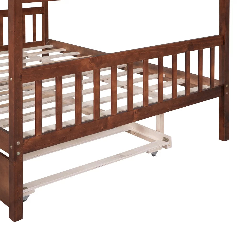 White Twin Size Solid Wood House Bed with Trundle B30948