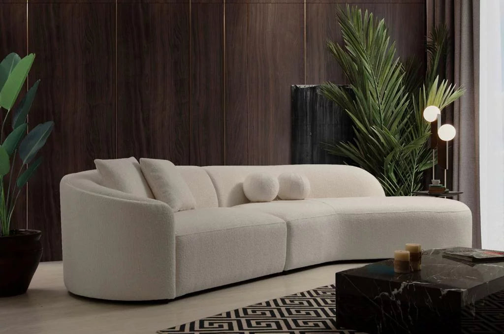 Ivory Boucle Curved Sectional T8874