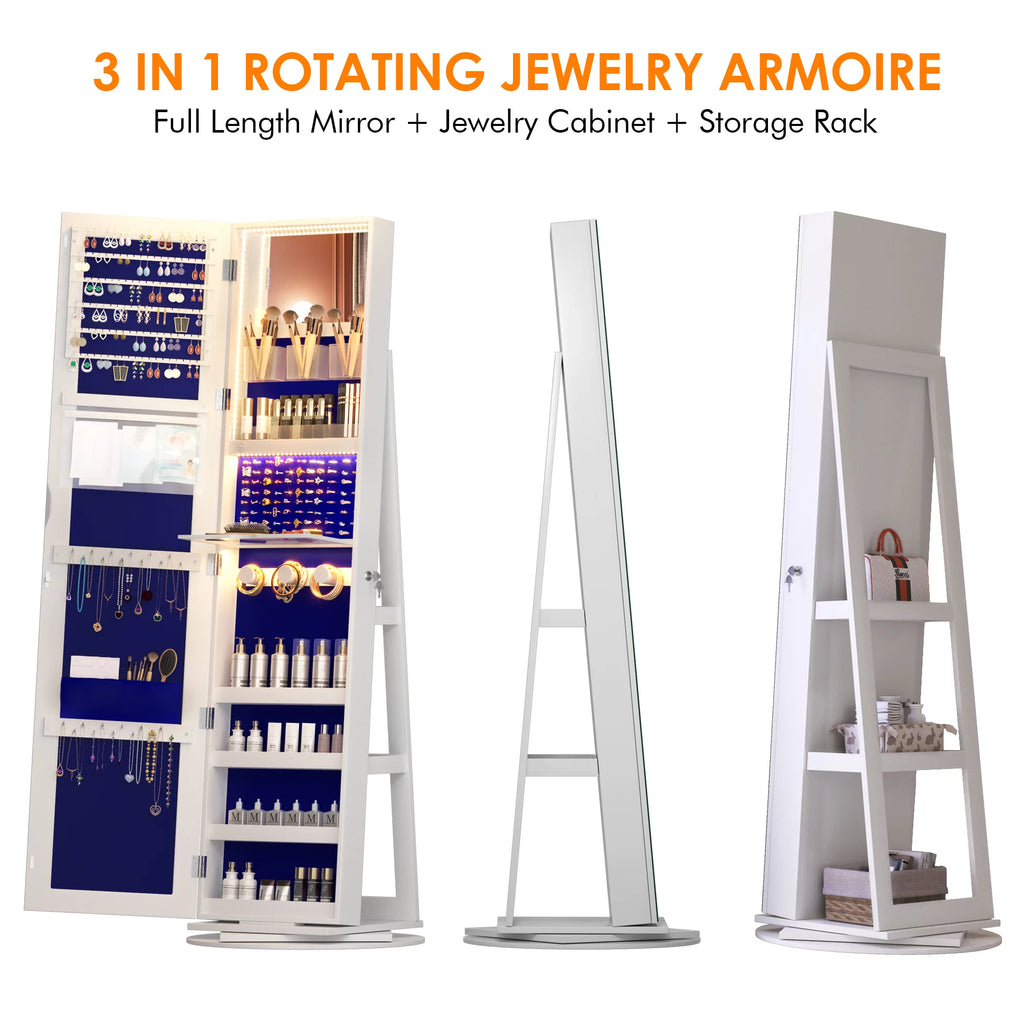 360° Rotating LED Jewelry Armoire with Full Length Mirror R97306