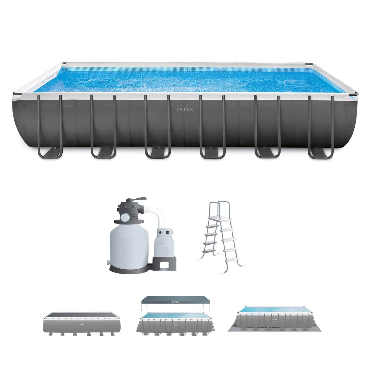 24' x 12' x 52 Rectangular Frame Swimming Pool with Pump H9186