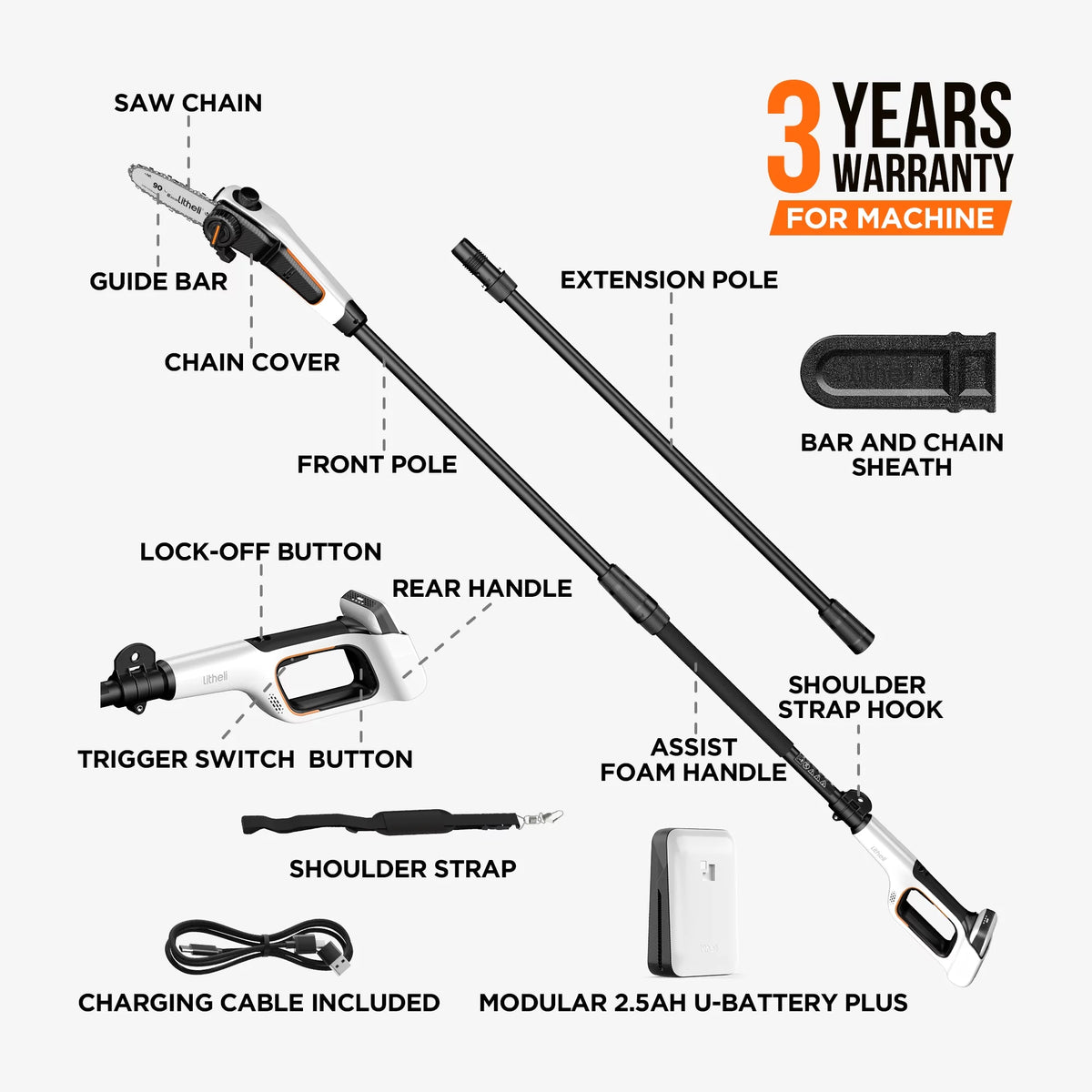 8'' Electric Cordless Pole Saw with 2.5Ah Battery T273