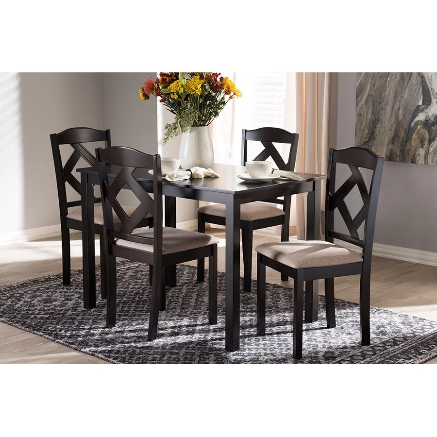 Beige Fabric Upholstered 5-Piece Dining Set O70633