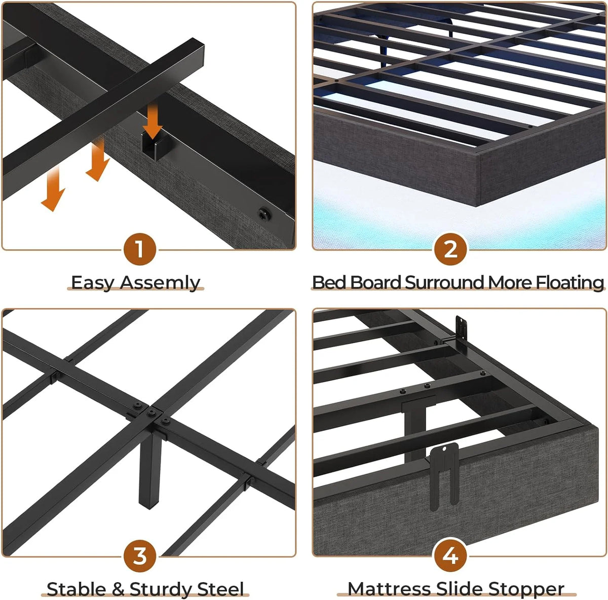 King Size Metal Platform Bed Frame with LED Lights D6598