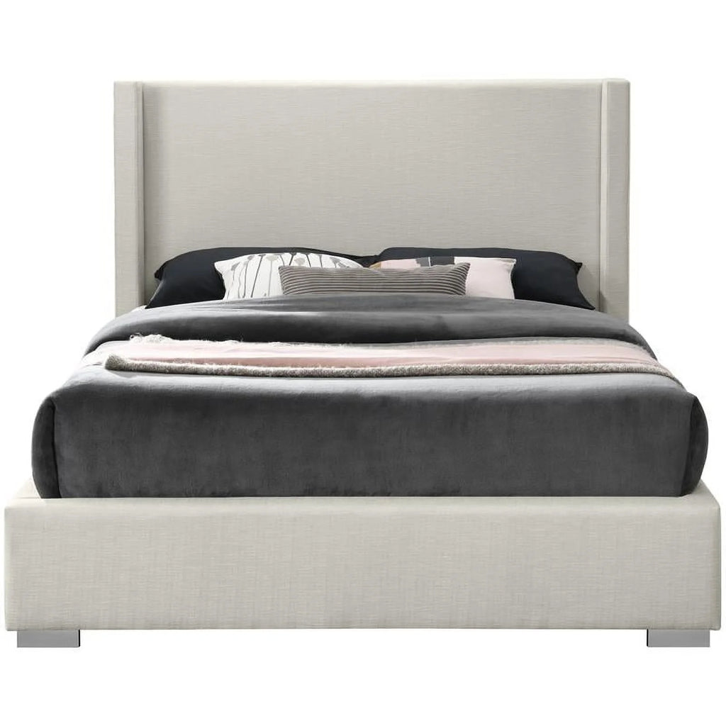 Beige Linen Textured Fabric King Bed D8801
