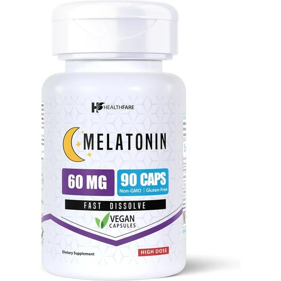 Melatonin 60mg 90 Veg Capsules Gluten-Free Non-GMO Unflavored W648