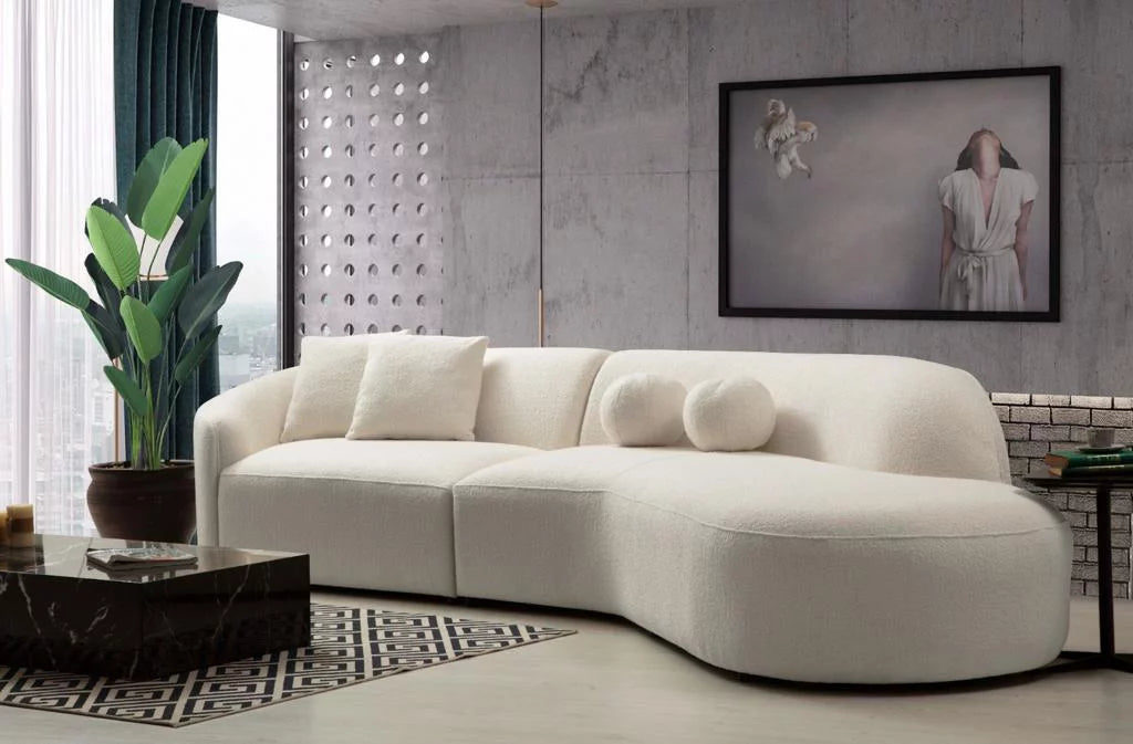 Ivory Boucle Curved Sectional T8874