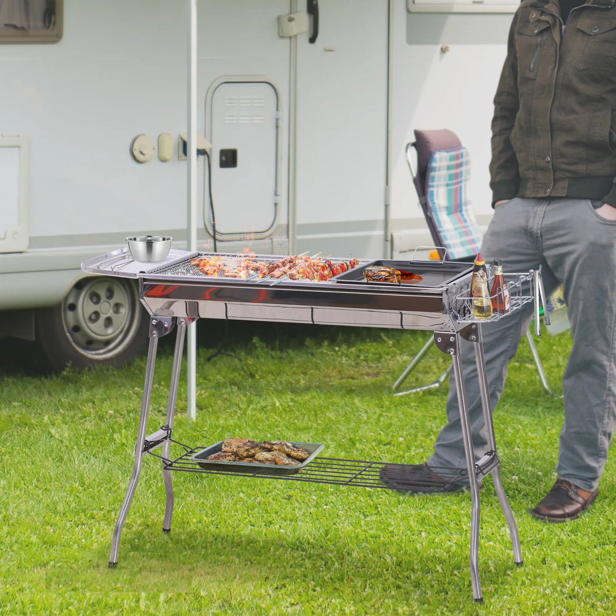 Portable Folding Charcoal BBQ Grill Stainless Steel B21957